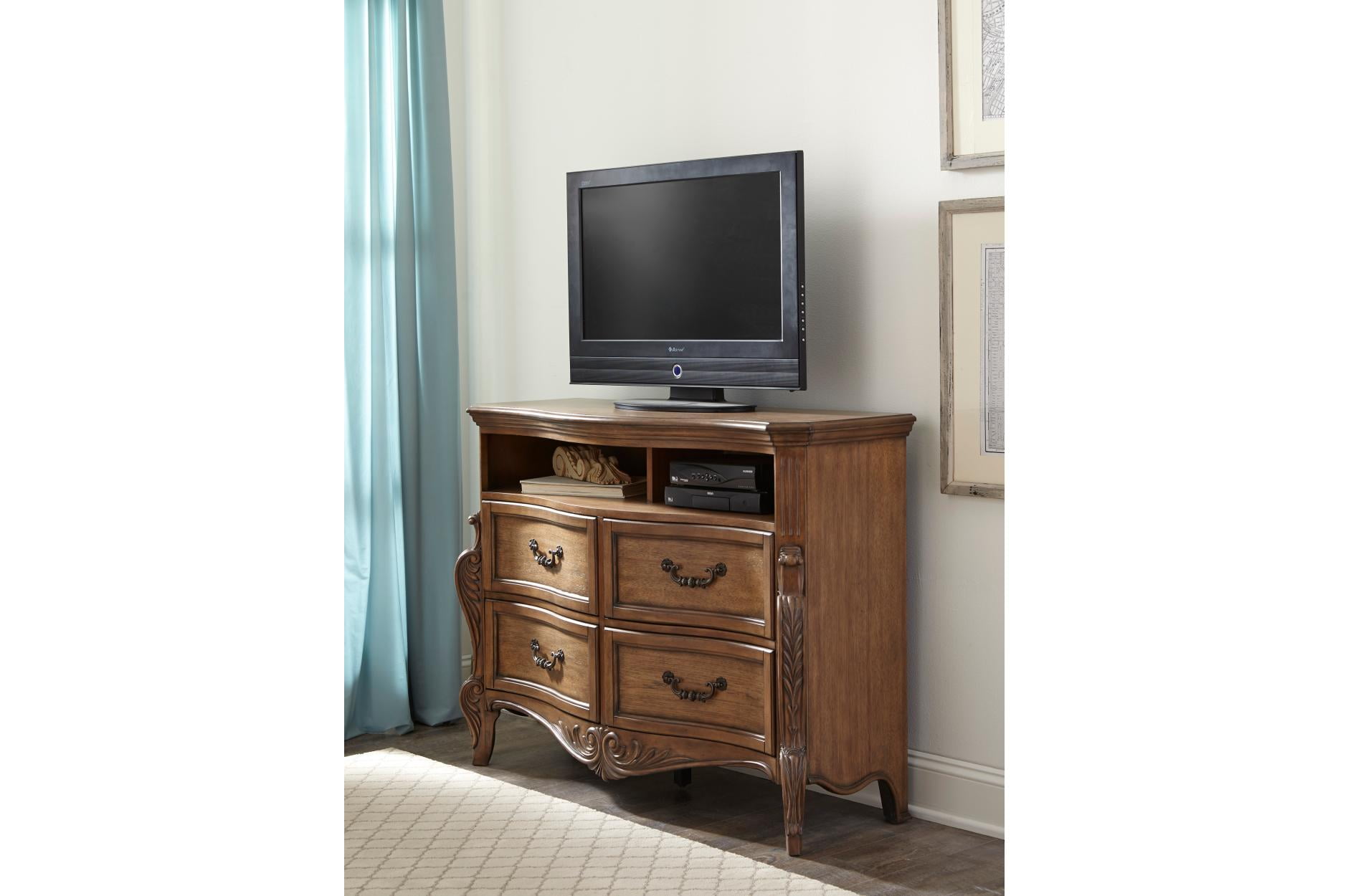 Transitional Style Wooden TV Chest with Four Drawers, Brown Walmart