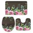 thumbnail image 2 of Roses Eucalyptus Leaf Bathroom Rugs Set Spring Watercolor Floral Walnut Wood Non Slip Absorbent Soft Bath Mats 3 Piece Set with Bathroom Rug, U-Shaped Floor Mat, Toilet Seat Cover Large Size, 2 of 9