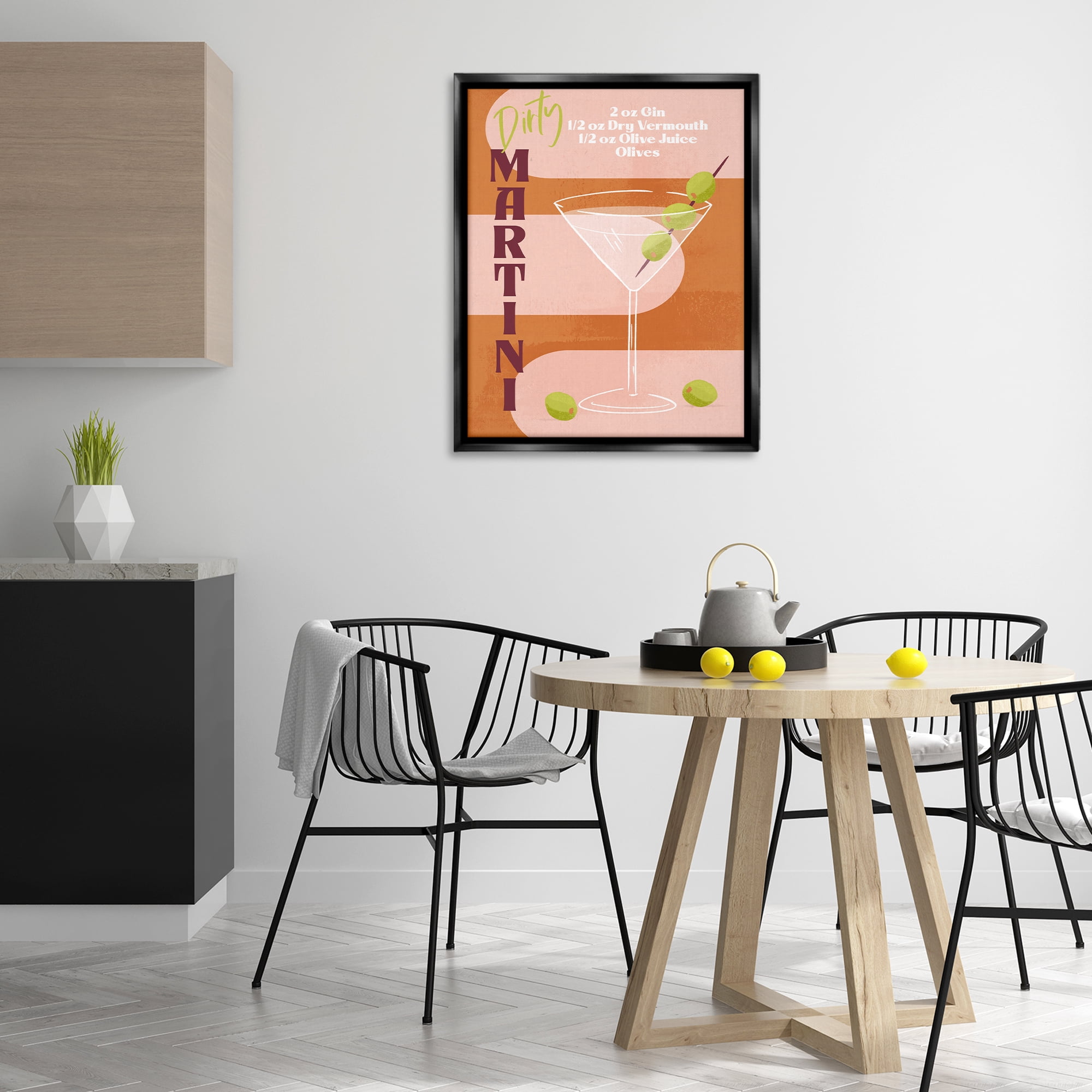 Stupell Industries Retro Dirty Martini Recipe Food & Beverage Painting Black Floater Framed Canvas Art Print Wall Art, 25 x 31