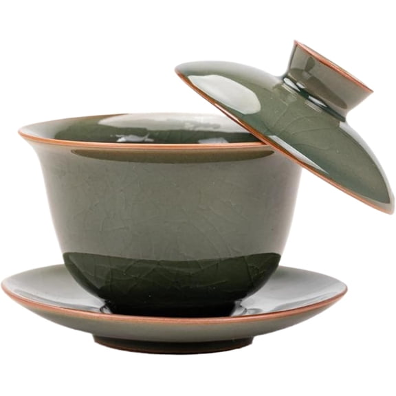 Elegant Ceramic Gaiwan Set: Traditional Chinese Tea Cup with Lid & Saucer, Perfect for Gongfu Tea Ceremony, Oolong/Puerh Teas, 180ml Capacity