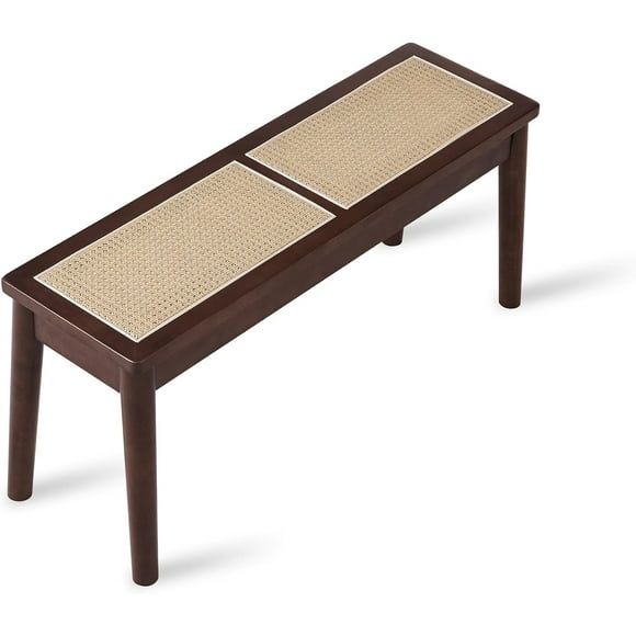 40 x 12 Wooden Bench, Walnut Color, Hand Woven Cane seat, Solid Wood Bench for Entrance, Living Room, Kitchen and Dining Room, Long Bench, 18" high