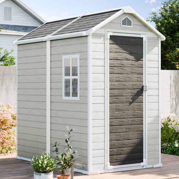 CDCASA 78.3 x 75.2 x 48.8 Inch Preassembled Gray Storage Shed, Waterproof Polypropylene