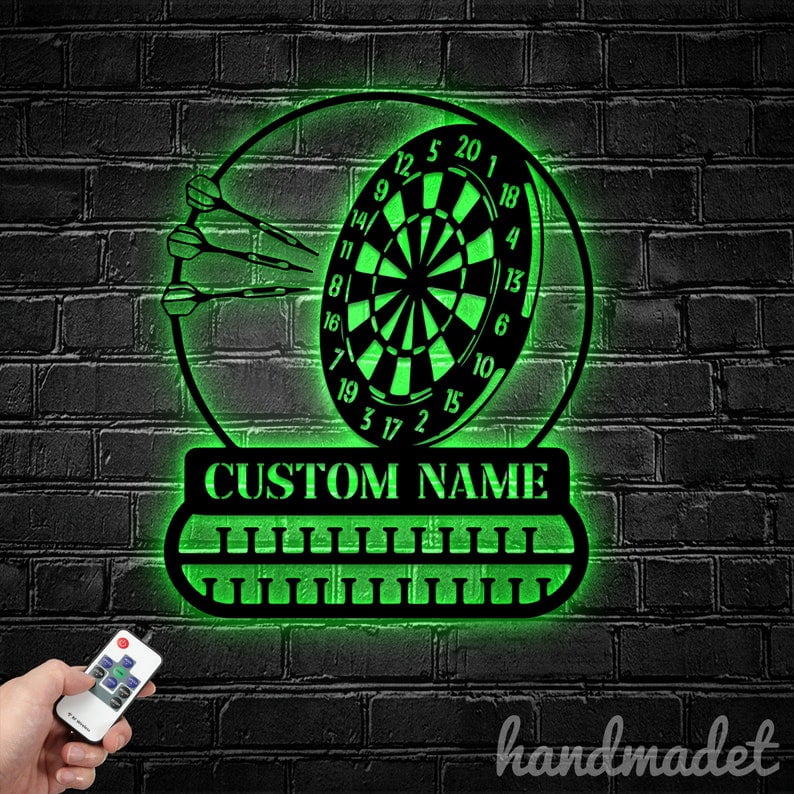 Handmadetneonsign Dartboard Medal Hanger Metal Wall Art Light, Darts Player Metal Sign Wall Decor, Sport Metal Decor 46401