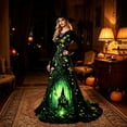thumbnail image 6 of Witch Dress for Women Halloween Long Sleeve Lace V Neck Vintage Gothic Maxi Dress Allover Halloween Print Haunted House A Line Party Dress, 6 of 6