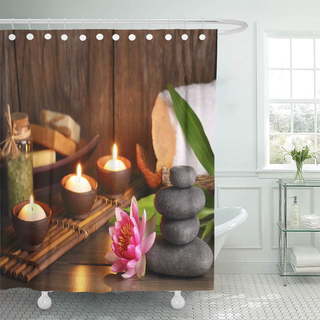 60x72'' Zen Candle & Spa Stones Fabric Bathroom Waterproof Shower Curtain Mildew 