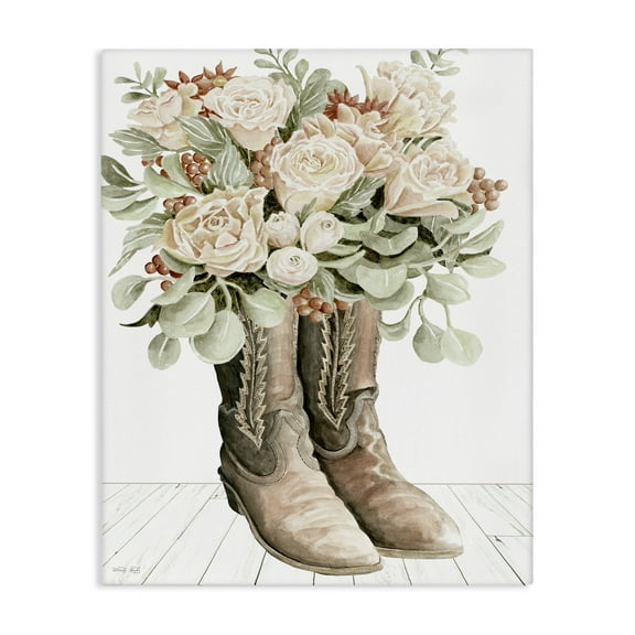 Stupell Industries Chic Bouquet Boots Plants & Flowers Painting Wrapped Canvas Art Print Wall Art, 16 x 20
