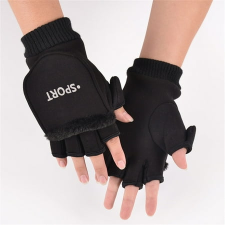 

Gloves Autumn And Winter Knitted Sports Thickened Men S Flip Half Finger Warm Cycling Fishing Photography Writing Gloves Gloves (Black)
