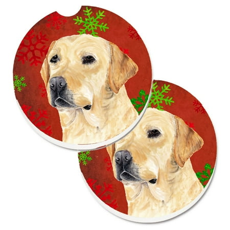 

Carolines Treasures SC9416CARC Labrador Red and Green Snowflakes Holiday Christmas Set of 2 Cup Holder Car Coasters