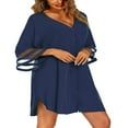 thumbnail image 2 of Robe de Plage Ample pour Femmes, Boutonnée, Manches 3/4, Col en V, en Chiffon, Couleur Unie, Robe d'Été, 2 of 5