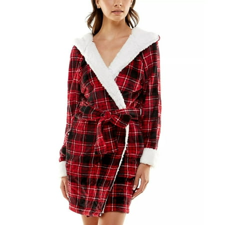 Roudelain GLANCE PLAID Deluxe Touch Hooded Fleece-Lined Robe, Large