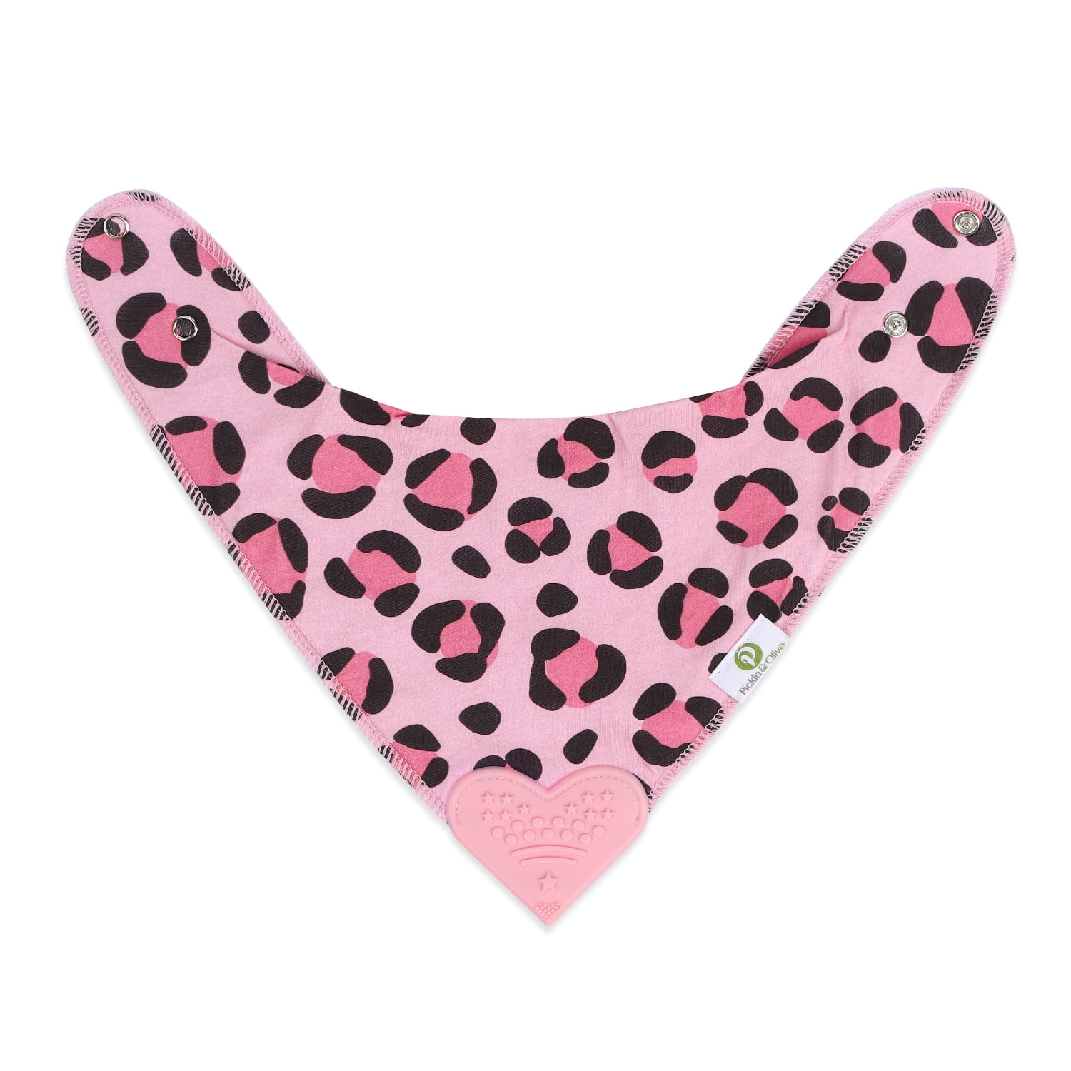 Baby Girl Bandana Bibs with Heart-Shaped Teether, 4 Pack, Pink Leopard/Cheetah Print