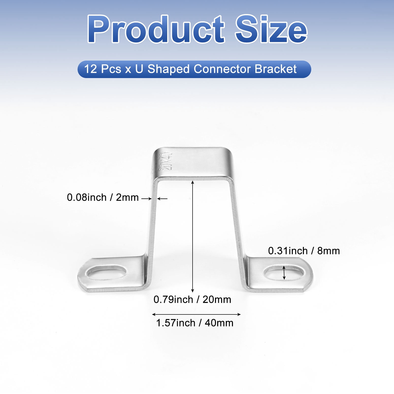 Uxcell 12-Pack U Shaped Connector Bracket, 20x40mm 304 Stainless Steel Square Pipe Clamp for Door Closed Bar Holder Strut Channel