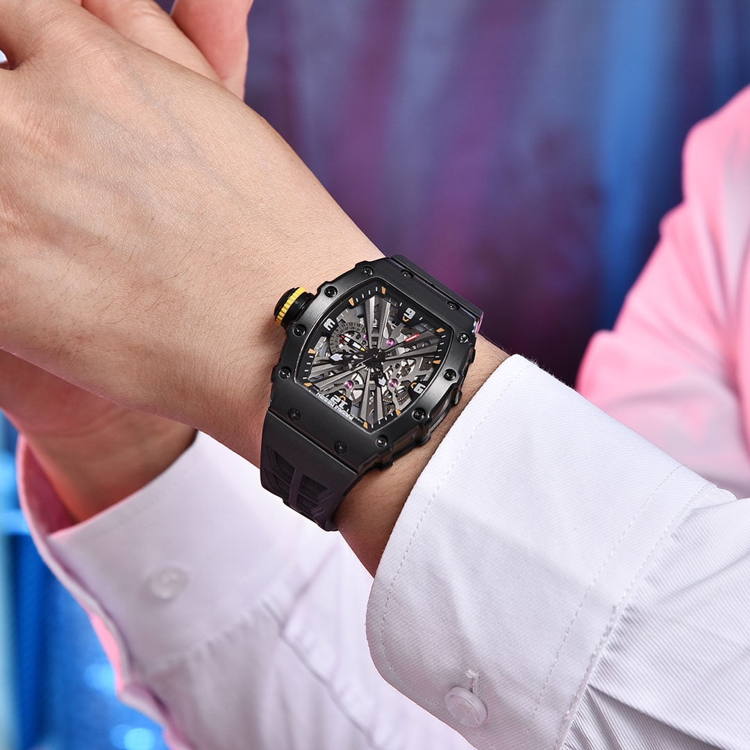 PAGANI DESIGN New Men's Quartz Watches Stainless Steel Waterproof Tonneau Wrist Watch for Men with Japan VH65 Movt, Rubber Watchband