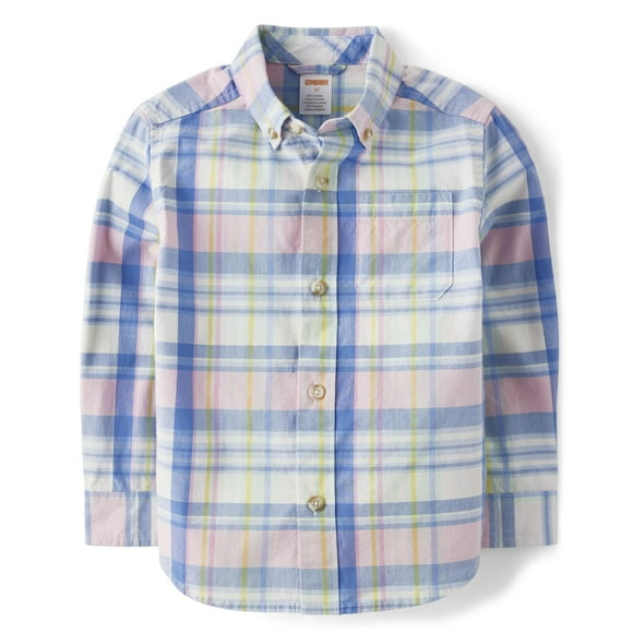 Camisa Gymboree para niños pequeños de manga larga con botones, vaqueros azules 4T