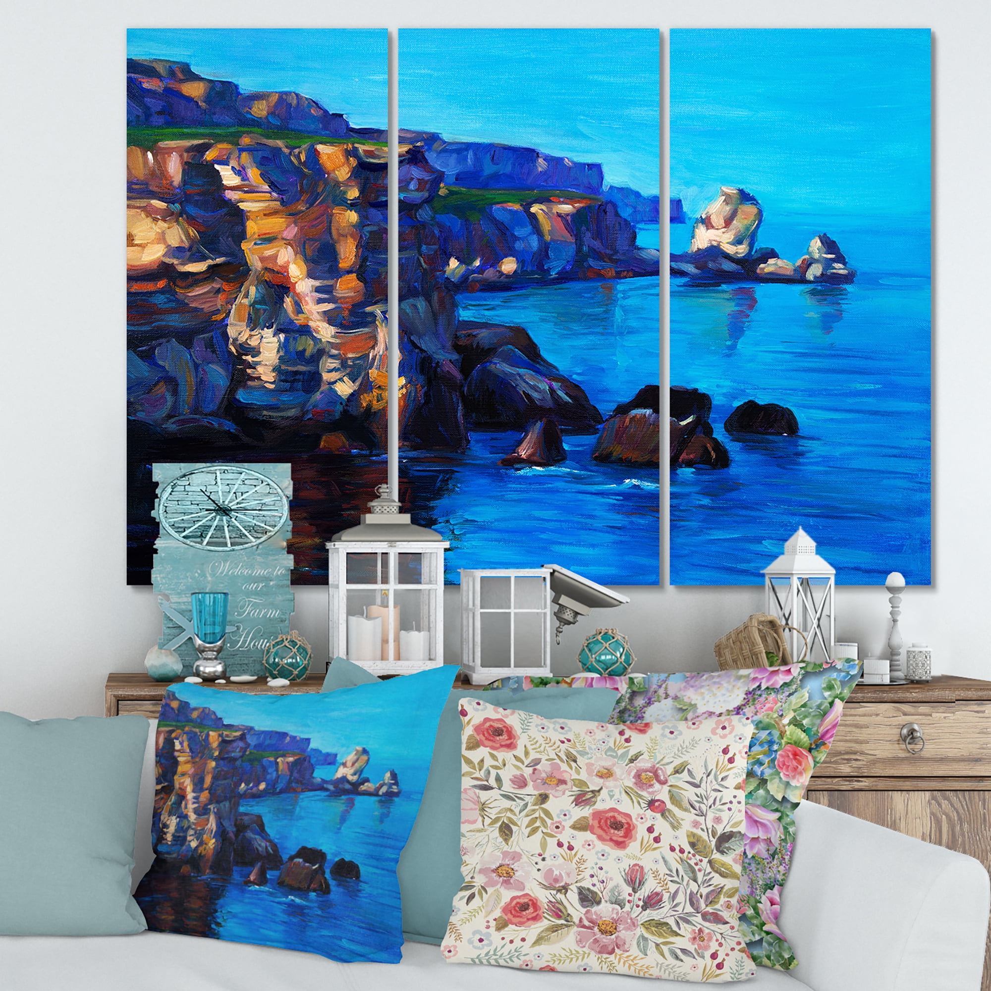 Designart ' The Ocean By Cliffs In The Evening Glow ' Nautical & Coastal Canvas Wall Art Print