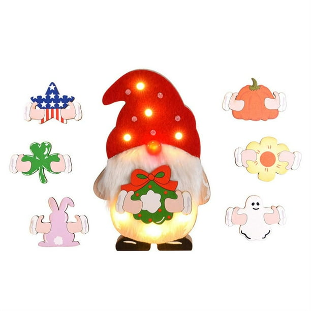 Muñeca Sin Rostro Luminosa De Madera Decoraciones Para El Hogar Adornos Brillantes De Enanos De Navidad Para El Día De La Independencia De Pascua Halloween Kearding HA037828-00