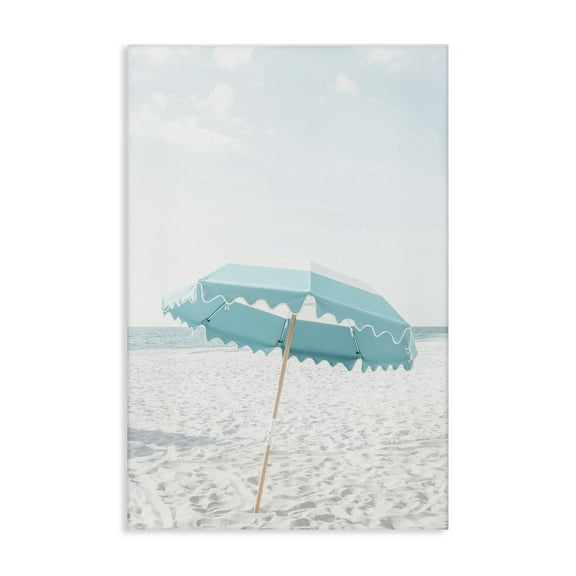 Stupell Industries Lone Blue Beach Umbrella Nautical & Beach Photography Wrapped Canvas Art Print Wall Art, 16 x 24