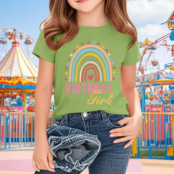 Spazoro Toddler Girls T-shirts, Summer School Season Printed Casual Crewneck Short Sleeve Tops Green Size 2-15T