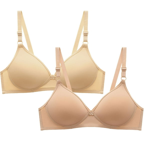 Pitauce 2 Pack Bras for Women Soild Color Wire Free Underwear One-Piece Everyday Bra High Elasticity Small Cup Underwear Soft Push Up Bras