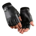 thumbnail image 5 of 1 Pair Men Autumn Winter Riding Gloves Half Finger Faux Leather Elastic Cuffs Solid Color Sports Climbing Fitness Driving Mittens, 5 of 7