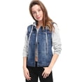 thumbnail image 4 of INSPIRE CHIC Women's Layered Drawstring Hood Denim Jacket with Pockets, 4 of 5