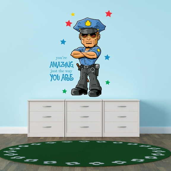 Cartoon Wall Decals for Boy's Bedroom - Policeman with folded hands Wall Sticker Decal With Easy Installation Instructions Kid's Bedroom Décor Wall Sticker - Size: 7 In x 10 In