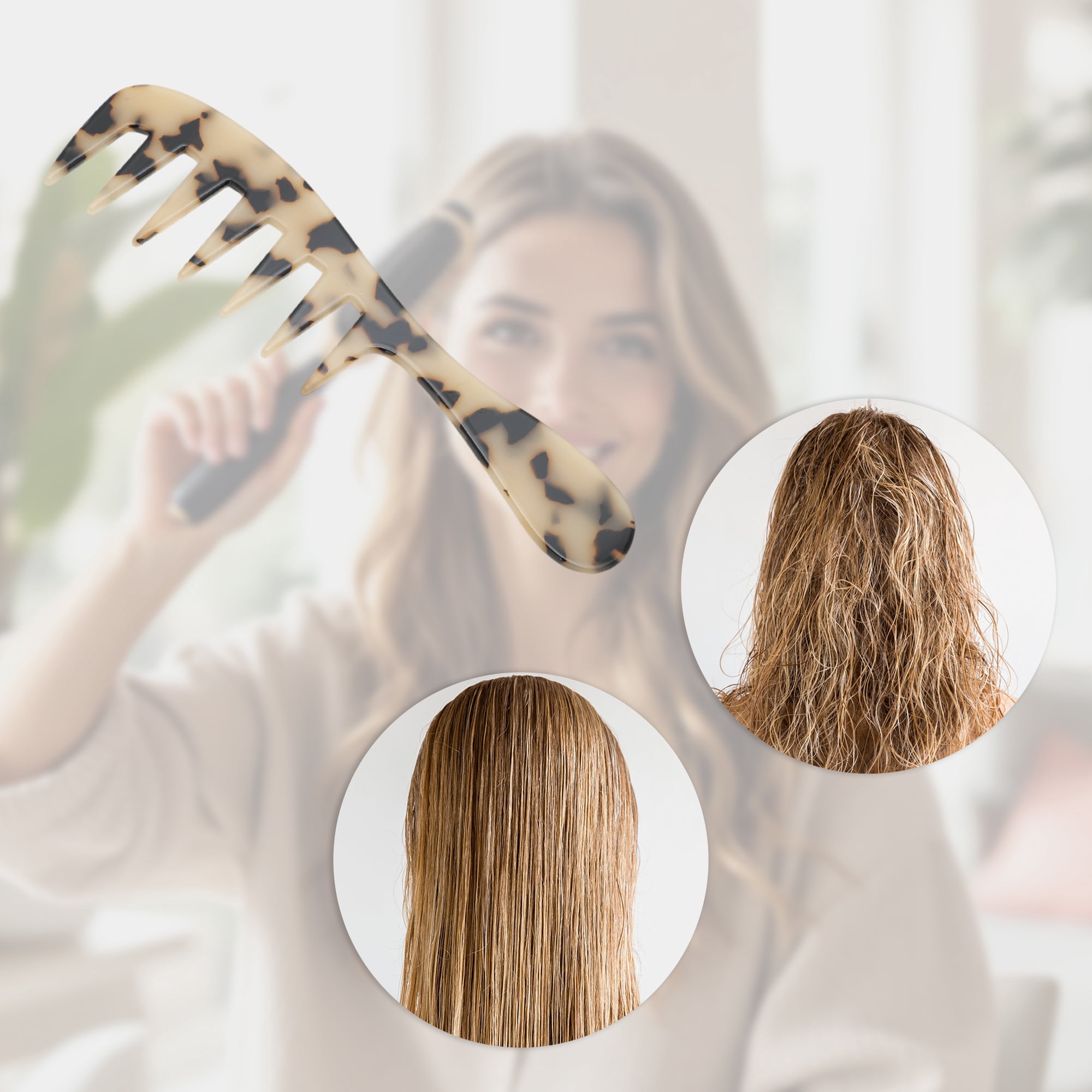Unique Bargains 1 Pc Long Handle Wide Tooth Comb for All Hair Types Care Beige, Black