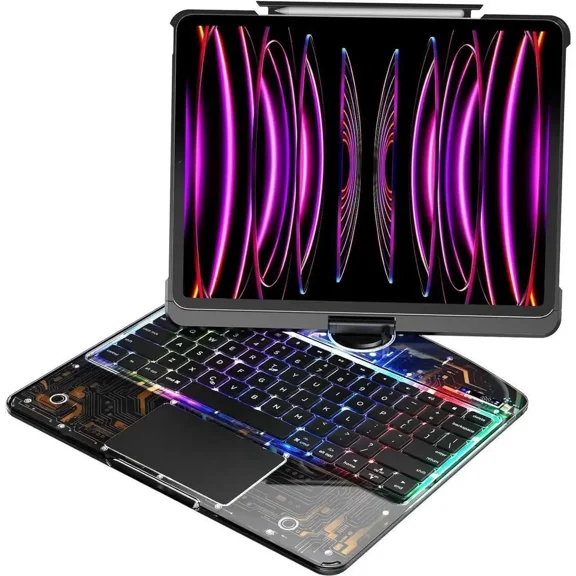 Touch Keyboard Case for iPad Air 13 Inch M4 2026/M3 2025/M2 2024, iPad Pro 12.9 6th 2022/5th 2021/4th 2020/3rd 2018 Gen, Clear Cover & Trackpad & Backlight & 360° Rotatable