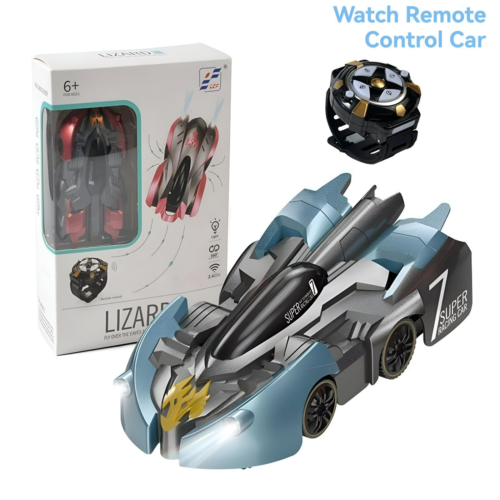 NWJ New Mini Wall Climbing Watch RC Car - Rechargeable Remote Control Stunt Car with Light and Sound