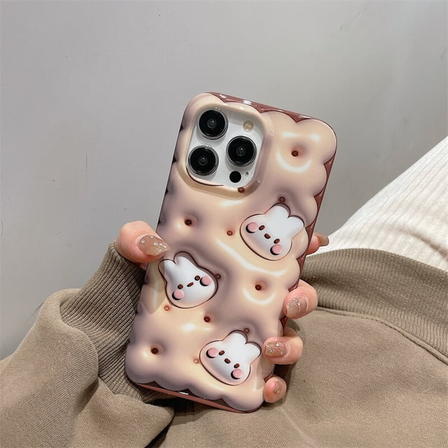 3D Visual Bunny Cookie Funda de silicona para iPhone 14 11 12 13 Pro Max Funda para teléfono Moda Dibujos animados Lindo zhangmengya LED