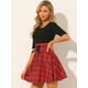 thumbnail image 4 of Vestido a Cuadros Allegra K de Manga Corta y Cuello Redondo con Cordones y Cintura Alta para Mujer Negro L, 4 of 6
