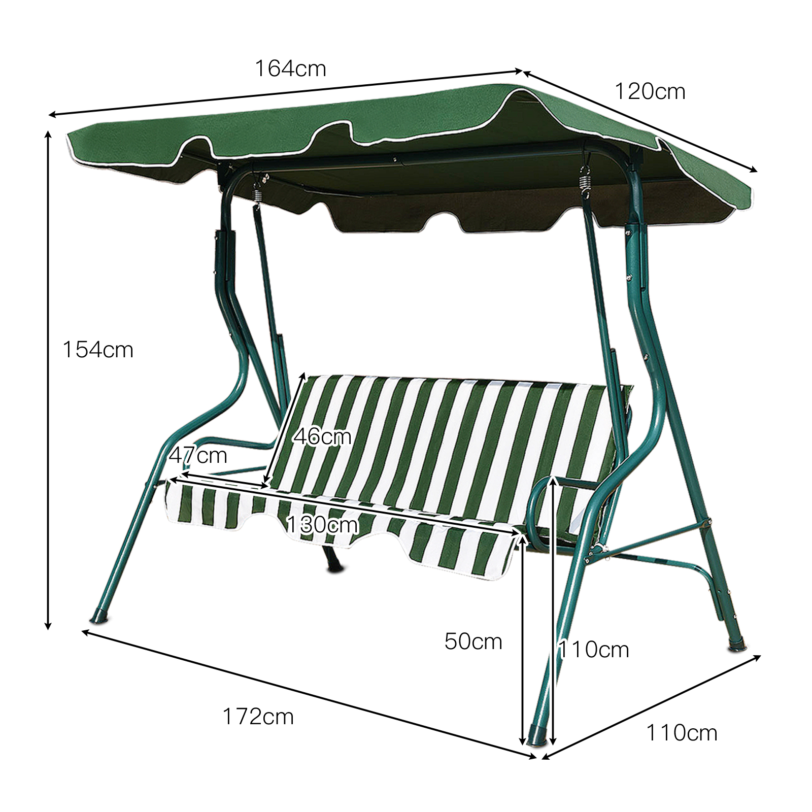 Patiojoy 3-Seats Outdoor Glider Hammock with Adjustable Waterproof Canopy Aluminum Frame Patio Swing Chair Green - image 4 of 10