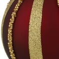 thumbnail image 4 of Northlight Set of 2 Burgundy and Gold Striped Beaded Christmas Glass Ball Ornaments 4", 4 of 7