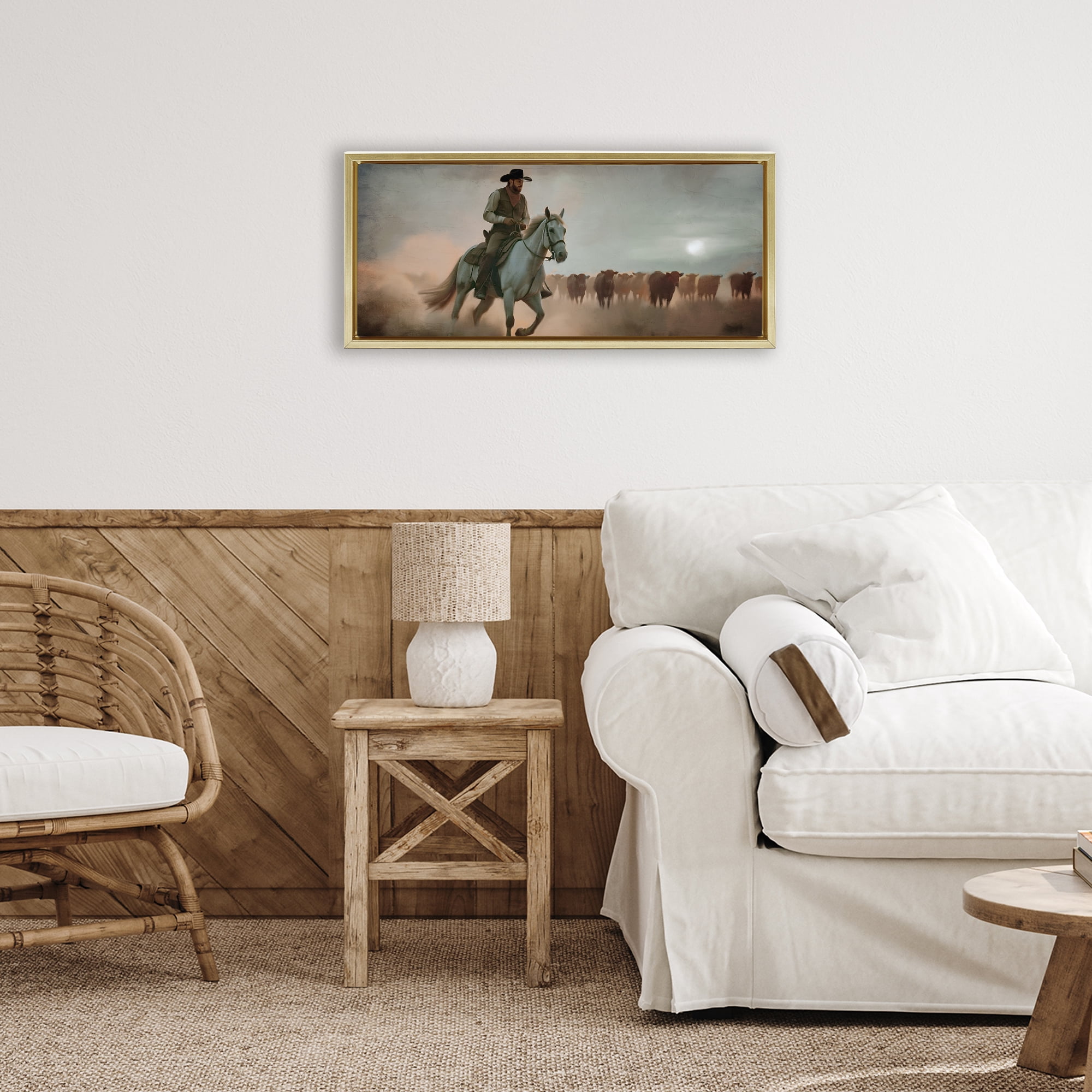 Stupell Industries Home Bound Cowboy Gold Framed Floater Canvas Wall Art, design by Kim Allen