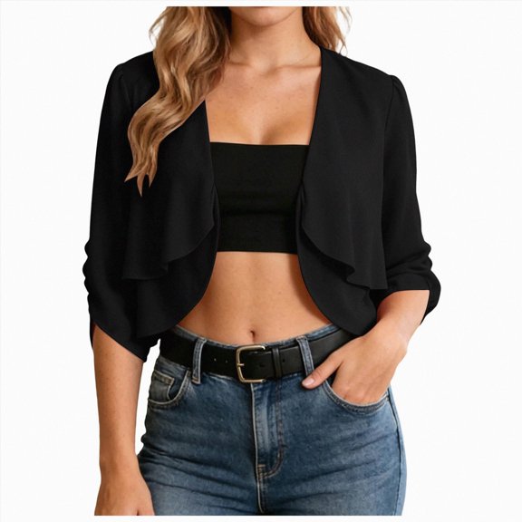 Linfrsh Cardigan Women Shrug Chiffon Cardigans Open Front Short Sleeve Bolero for Evening Dressy 2026(Black,One Size)