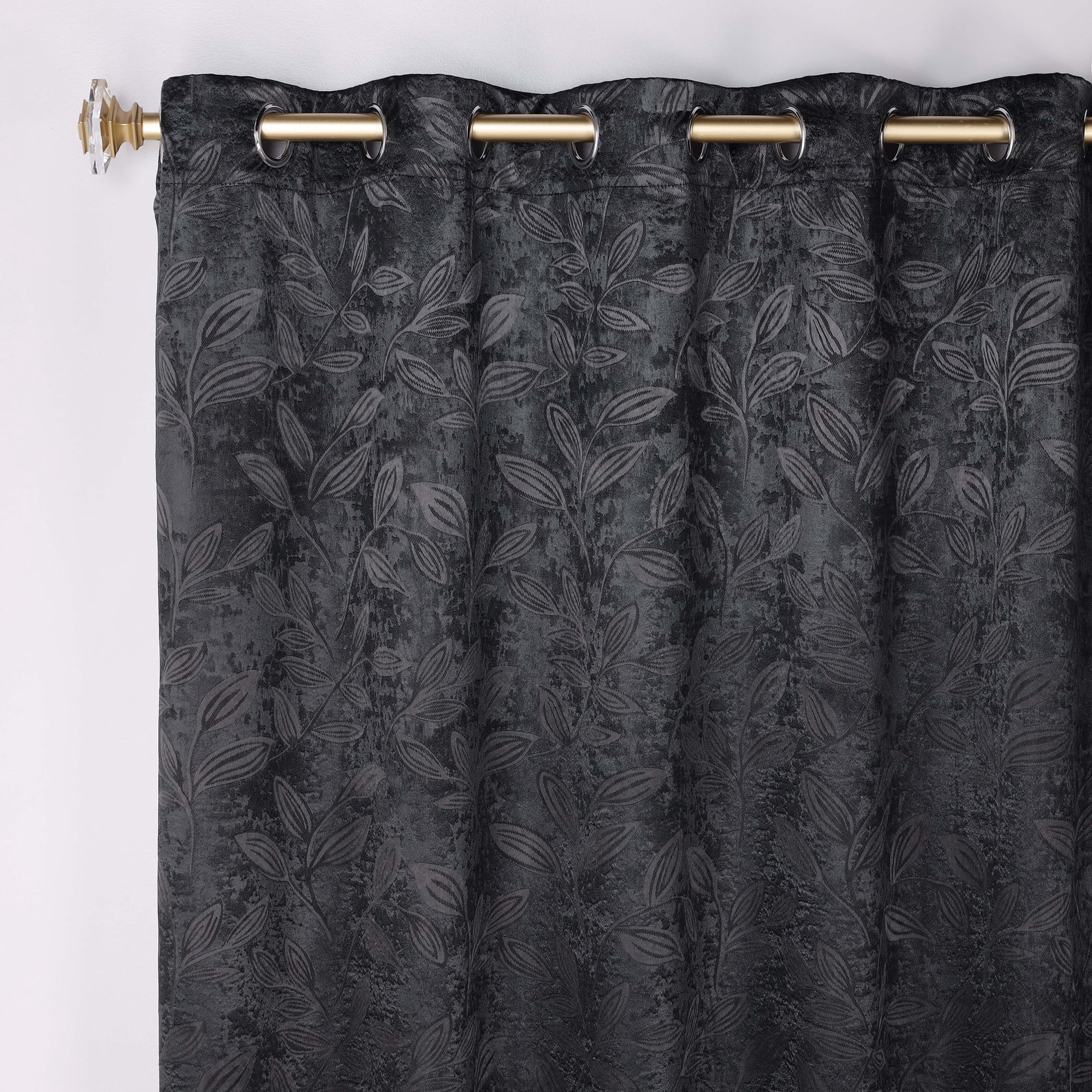 Superior Blackout Leaves Curtains Set of 2, Light Filtering Grommet Curtain Panel Set, Black, 70"W x 84"L