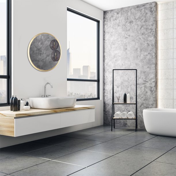 Miroir rond avec cadre en métal noir pour mur, 70 cm de diamètre, pour salle de bain, entrée, chambre à coucher