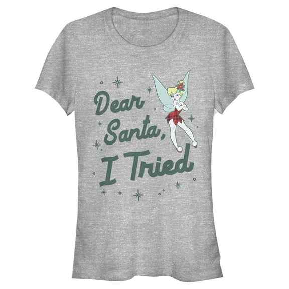 Junior's Peter Pan Peter Pan Tinker Bell Dear Santa, I Tried  Graphic Tee Athletic Heather Medium