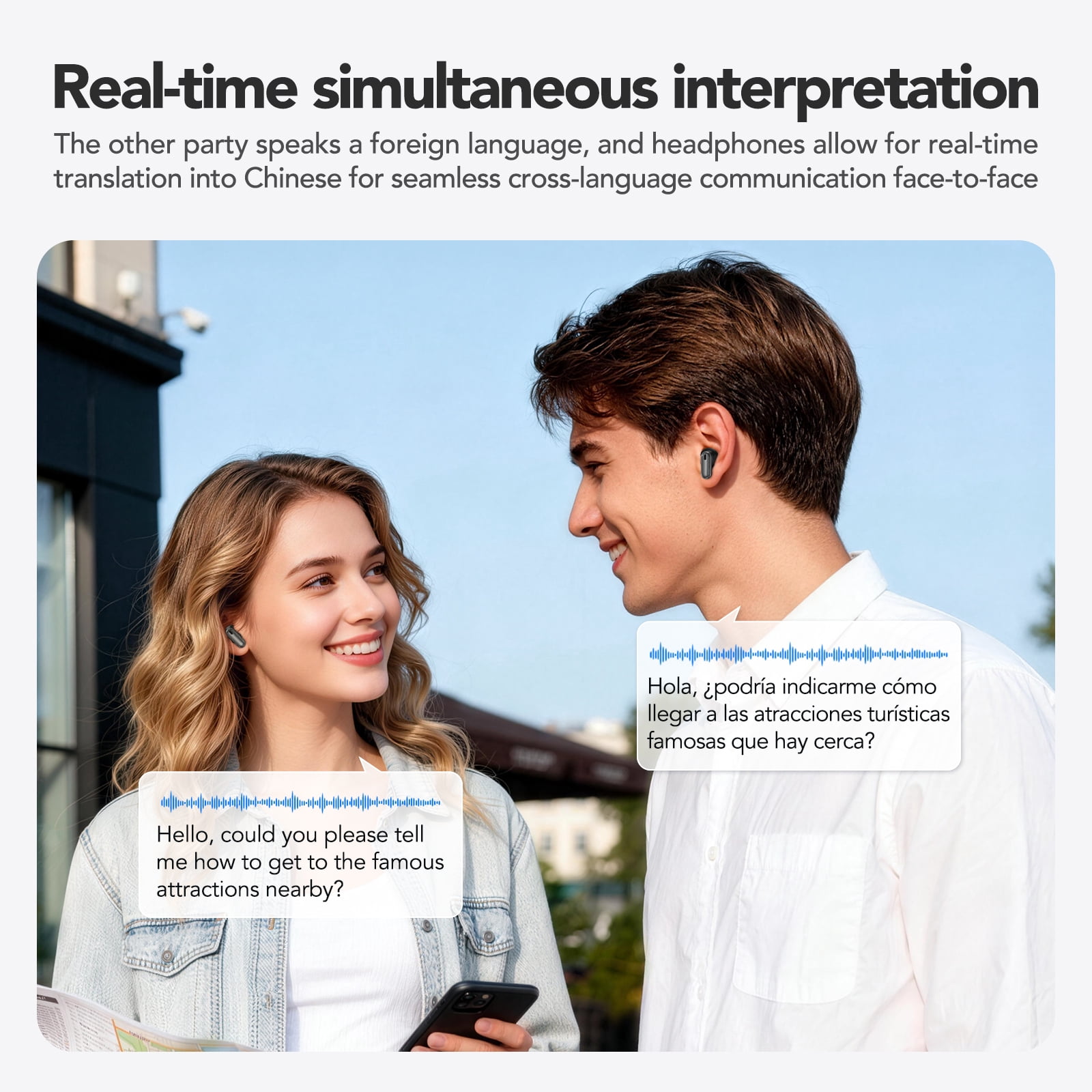 HTC NE68 Wireless Earbuds Touch Screen Bluetooth AI Translation Headphones 8 Modes to Cope with Various Scenarious Noise Cancelling Transparency Mode