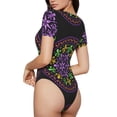 thumbnail image 2 of Saiise Mardi Gras5 Motif Combinaison à Manches Courtes pour Femmes Col Rond Pyjama Justaucorps Extensible avec Fermeture à Pression-TTTG, 2 of 7