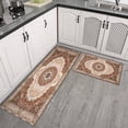 thumbnail image 3 of Farmhouse Boho Dark Brown Pattern Rugs and Mats Non Skid Washable Absorbent Microfiber Soft Kitchen Mat for Floor Set Of 2 Decor Stain Resistant 17"x47"+17"x30", 3 of 7