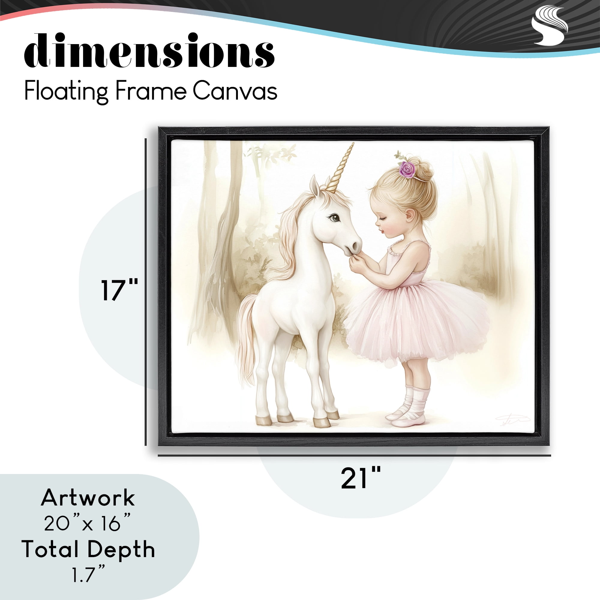 Stupell Industries Girl & Unicorn Friendship Black Framed Floater Canvas Wall Art, design by Whimsical Wonders