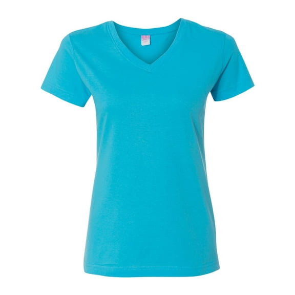 Ladies' V-Neck Fine Jersey T-Shirt - AQUA - L