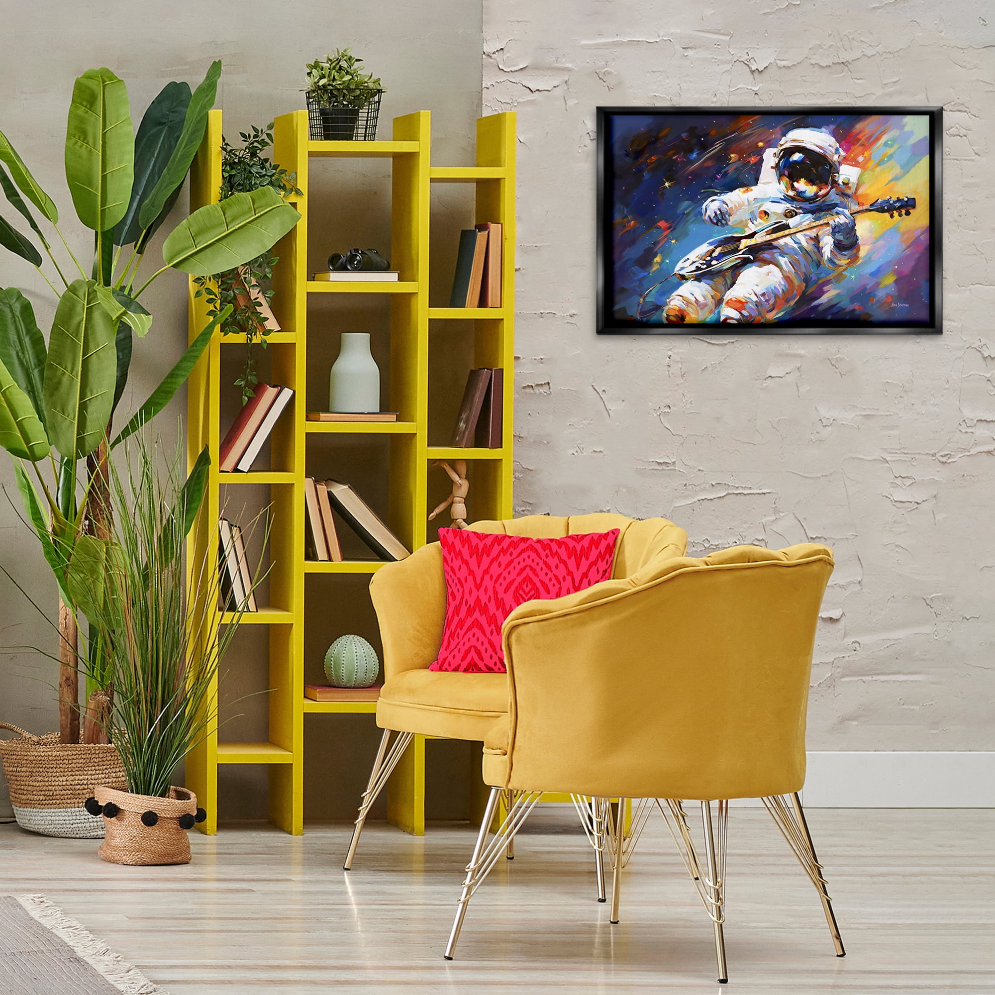 Stupell Industries Melodies Beyond Earth Astrology & Stars Painting Black Floater Framed Canvas Art Print Wall Art, 25 x 17