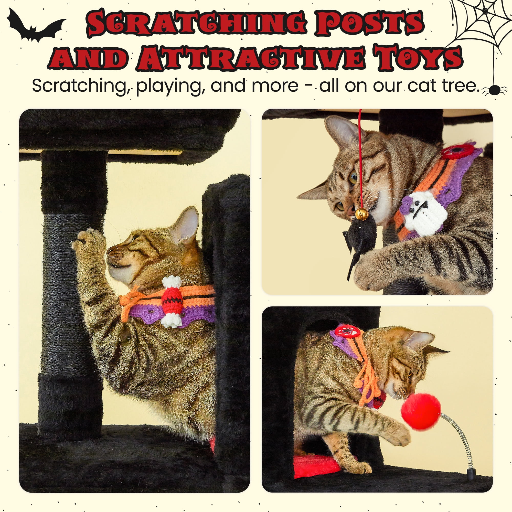 MWPO 70.1-in Multilevel Cat Tree Tower with Condo, Perch and Scratching Post, Black