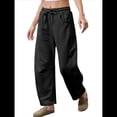 thumbnail image 2 of Pantalones Deportivos para Mujer con Cintura Elástica, Pierna y Cordón Ajustable, Estilo Palazzo Informal con Bolsillos. Negro XL, 2 of 9