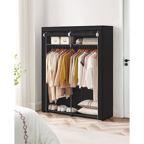 SONGMICS Closet Storage Organizer, Portable Wardrobe with Hanging Rods, Clothes Rack, Black
