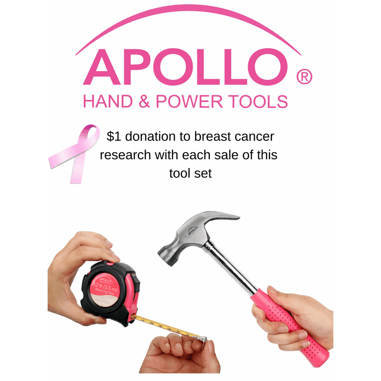 Apollo Tools 135-Piece Home Repair Kit, Pink, Includes 3.6v