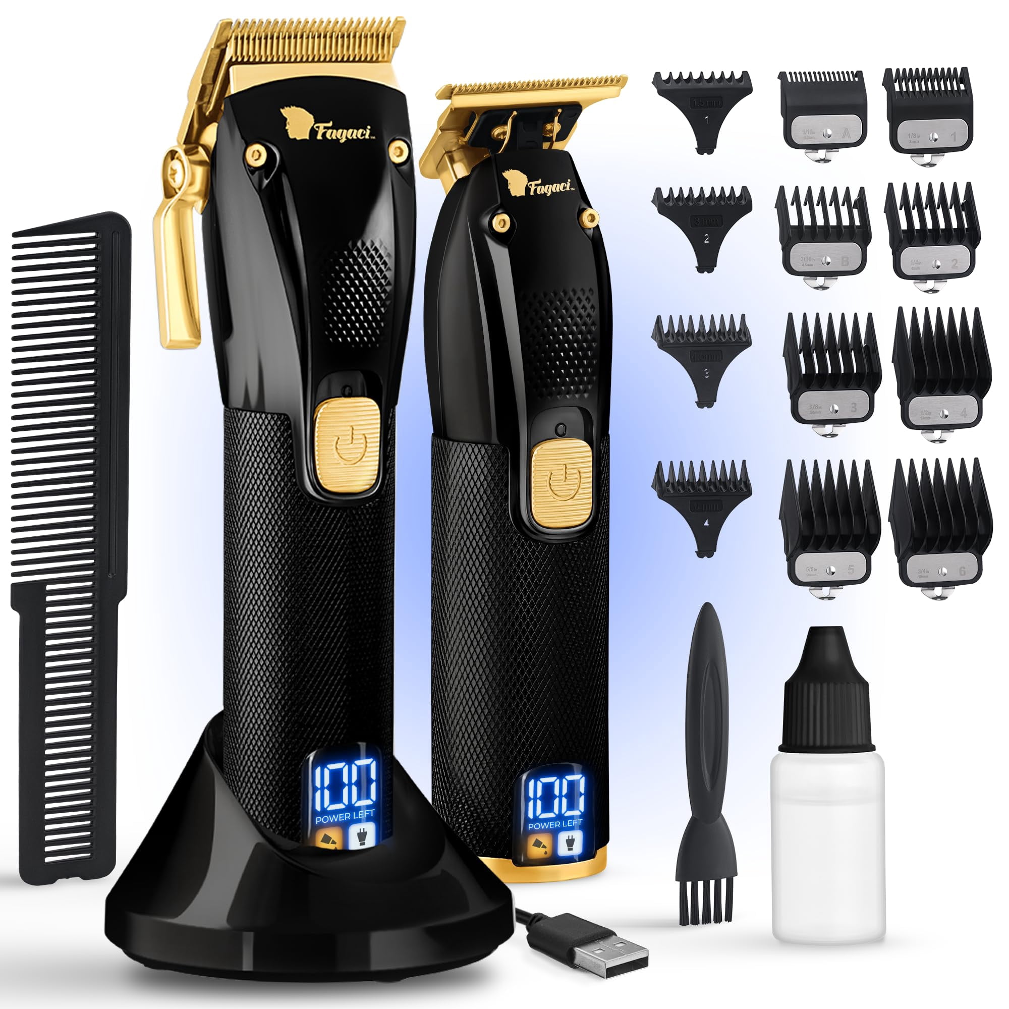 Tondeuse Cheveux & Barbe Sans Fil USB - 4 Têtes Précision - Rechargeable Vintage T-Blade Pro