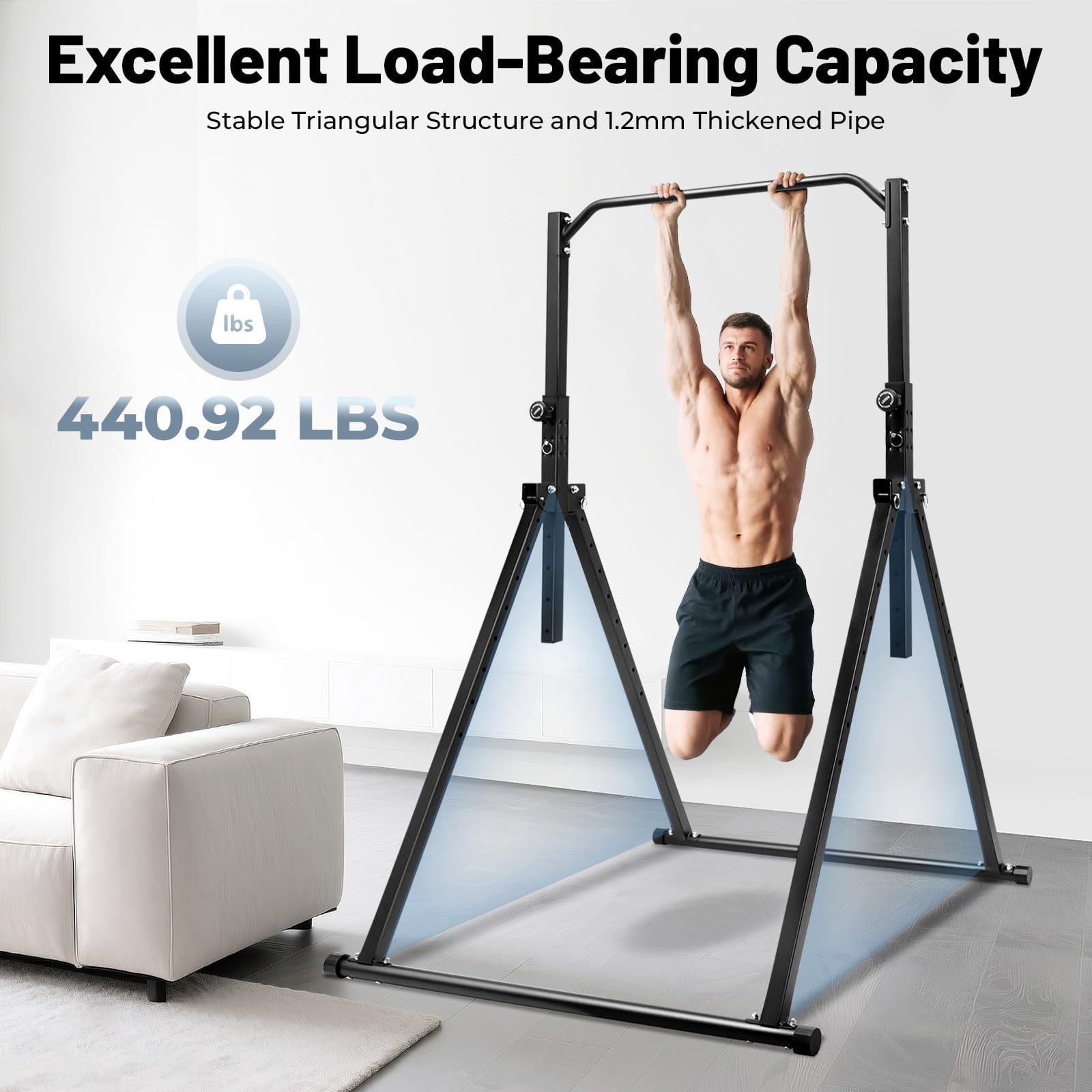 Miumaeov Foldable Pull Up Bar Free Standing, Height Adjustable Pull Up Station 440LBS, Outdoor Pullup Bar for Home Gym, Freestanding Pull Up Bar Power Tower, Foldable Pull Up Bar Dip Station
